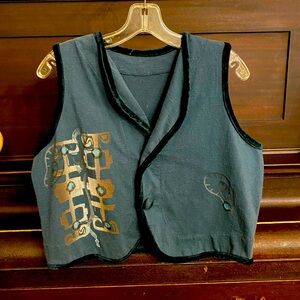 Blue Fish Gorgeous Green Vest w Velvet Edging & Original Art